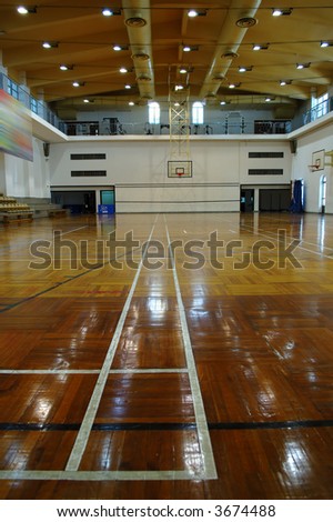 A perspective view of basketball court
