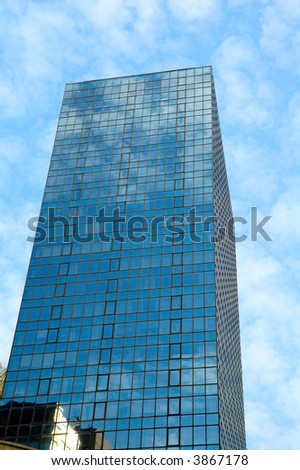 A perspective view of commercial building over sky