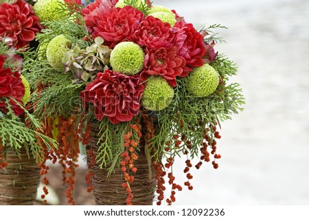 The close up view of bouquets of various flowers
