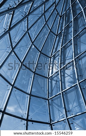 View from internal of glass construction with casinos (hotels) and blue sky as the basckground