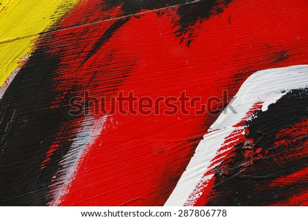 Small part of painted metal wall with  black,red yellow and white paint  - Colourful abstract background-Close up 7