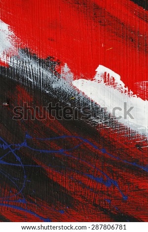 Small part of painted metal wall with  black,red and white paint  - Colourful abstract background-Close up 9
