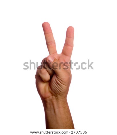 Hand With Peace Sign Isolated On Solid White Stock Photo 2737536