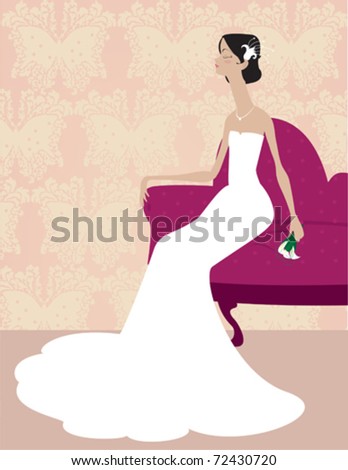 stock vector A bride sitting in her wedding gown