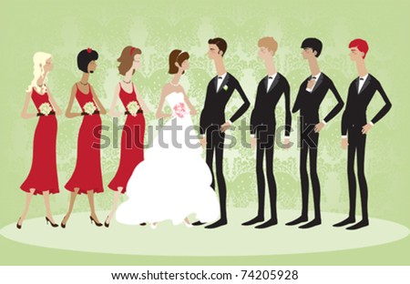 stock vector A large wedding party