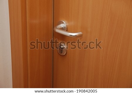 Closeup of the handle of a door