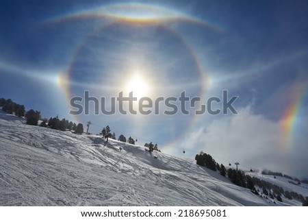 Varoious sun halos appearing in the winter sky