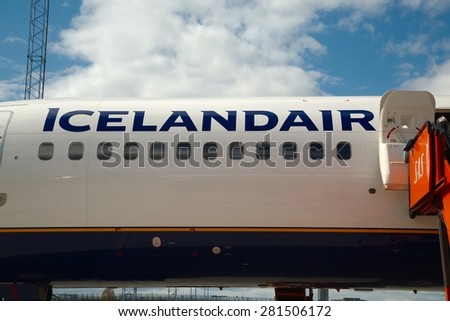 OSLO, NORWAY - MAY 3, 2015: Icelandair logo on the fuselage of one of the airlines Being 757 aircraft