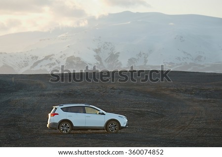 VIK, ICELAND - MAY 08, 2015. Toyota RAV4 four wheel drive SUV being used on Iceland\'s unpaved roads and terrain.