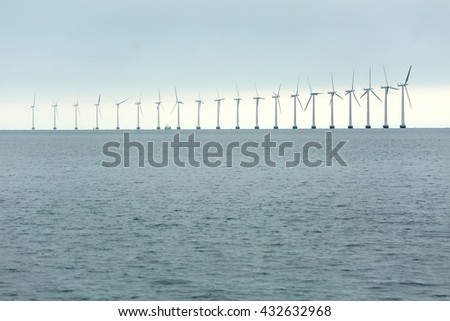 Offshore wind turbines in cloudy weather