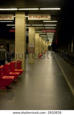 Underground station in Budapest with dim lighting