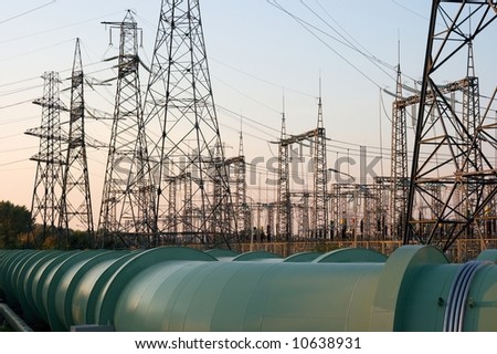 High voltage electric lines connected to an electric station