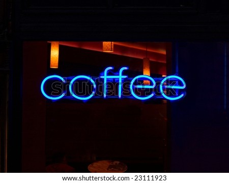 Coffee neon sign glowing blue
