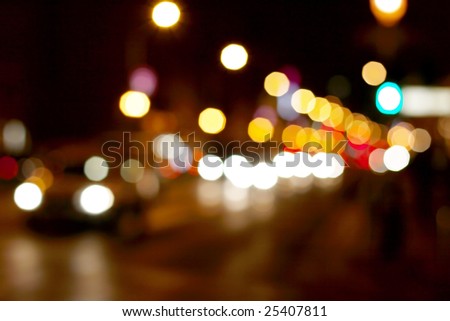 Out of focus lights of a street at night