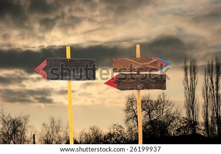 Empty direction sign boards