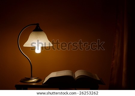 Lamp in the night with an open book