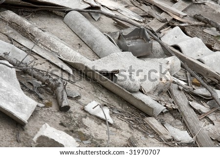 Pile of debris after the destruction of a building