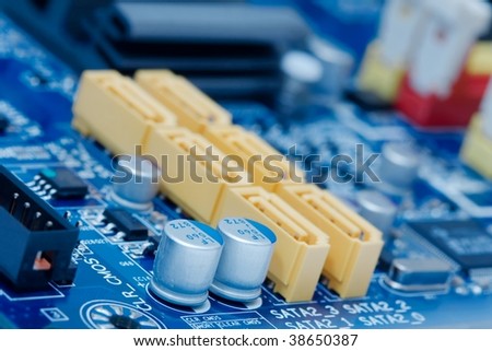 Computer mainboard with lots of electronic components