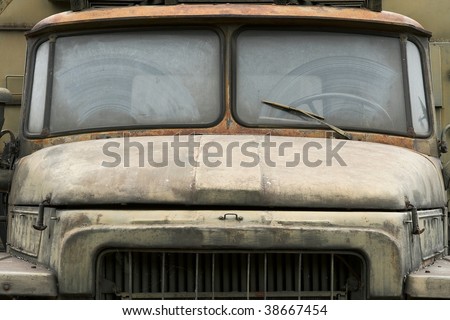detail of an old, dirty military truck