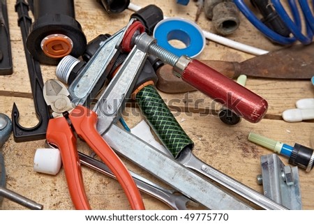 Tools in a workshop in a mess