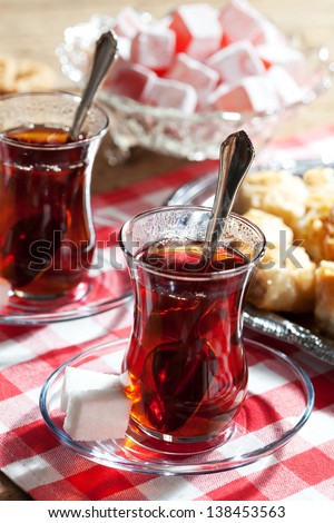 Traditional Turkish tea with traditional oriental sweet