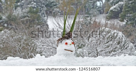 ugly snow puppet on snowy background