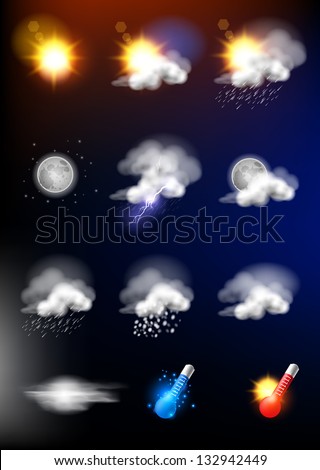 Complete set of modern realistic weather icons Complete set of modern realistic weather icons