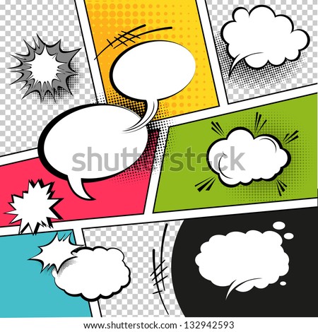 Comic Speech Bubbles On A Comic Strip Background, Vector Illustration