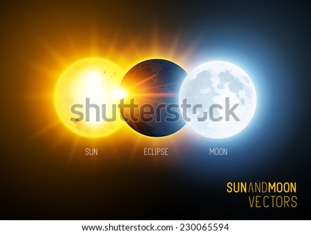 Vector illustration of a total eclipse , the sun and moon. Science and education vector.
