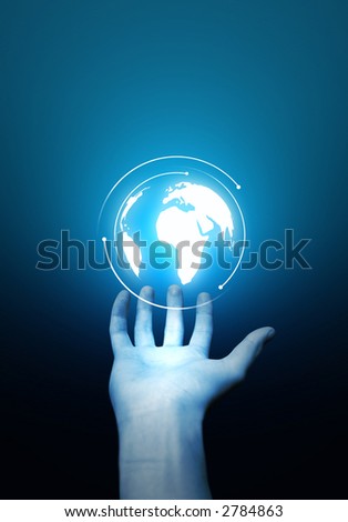 A hand holding a spinning globe.