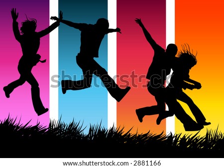 pictures of people running. stock photo : Funky people running and jumping.