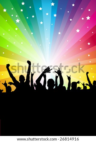 A crowd of people cheering. Vector illustration.