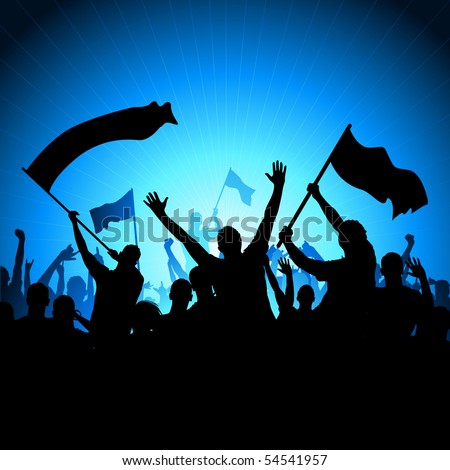 A crowd of people with flags and banners. Vector illustration