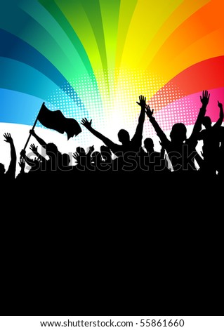 Happy crowd of people at a festival. Vector illustration