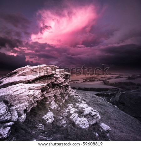 Rugged natural landscape with an evening storm.