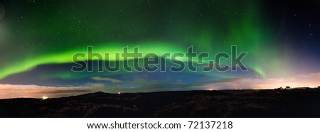 Panoramic view of the Northern Lights, Iceland 2011. grainy image