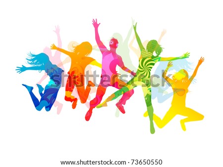 Jumping Summer People. Healthly young people vector illustration