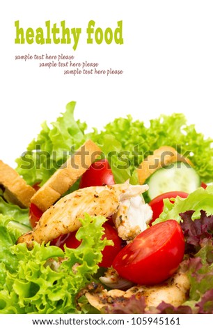 Caesar Salad with grilled chicken isolated on white