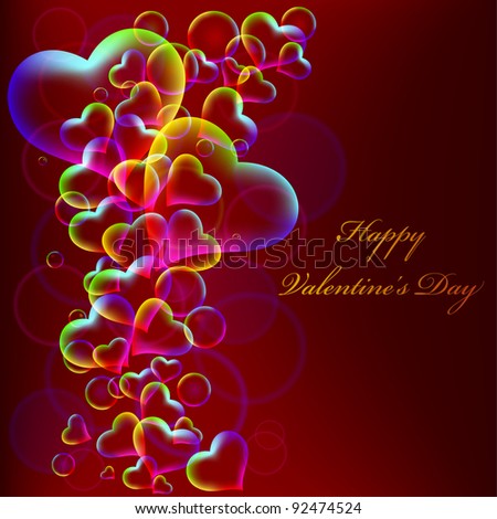 Heart Backgrounds on Valentine Red Background   Rainbow Hearts  Raster  Stock Photo