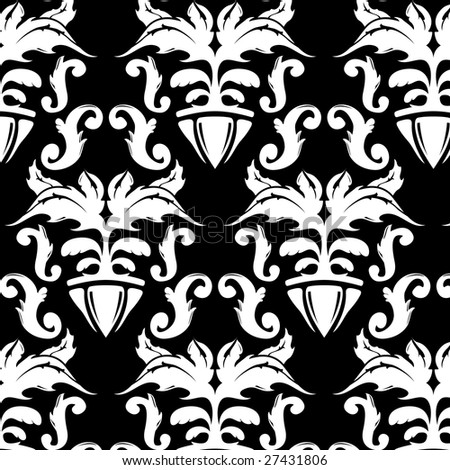stock vector Illustration of a black and white vintage floral pattern