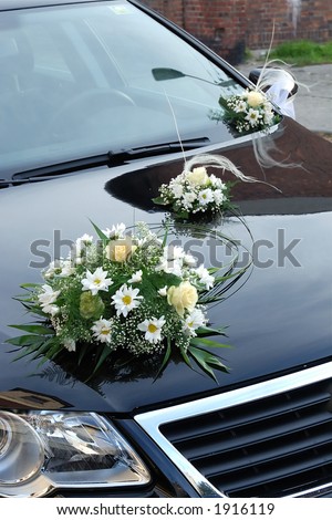 stock photo Wedding car decorated with flowers