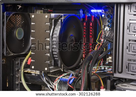 Complicated wiring of power on state of tower computer inside