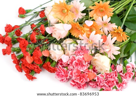 Bouquet and heart mark on a white background