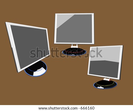 a set of three flat screen monitors (non vector, vector also available)