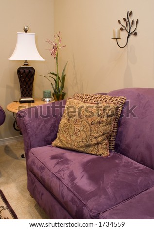 purple couch in a modern living room