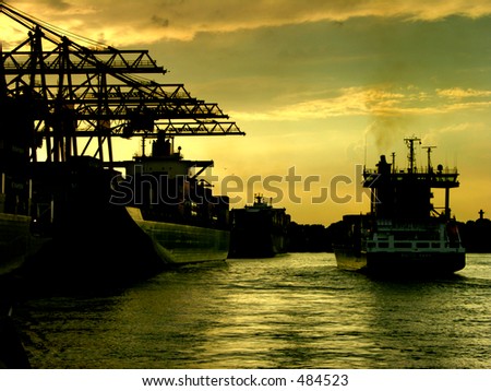 Pretty industrial dock scene at sunset
