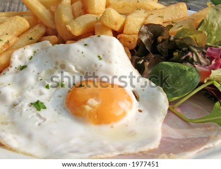 Egg, ham and chips