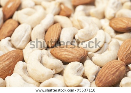 Cashew and almond macro background
