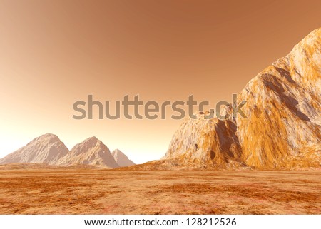 Virtual landscape on the Mars. 3D rendered Illustration.