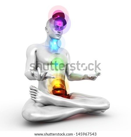 A woman performing a full chakra meditation 3D rendered illustration A woman performing a full chakra meditation 3D rendered illustration
